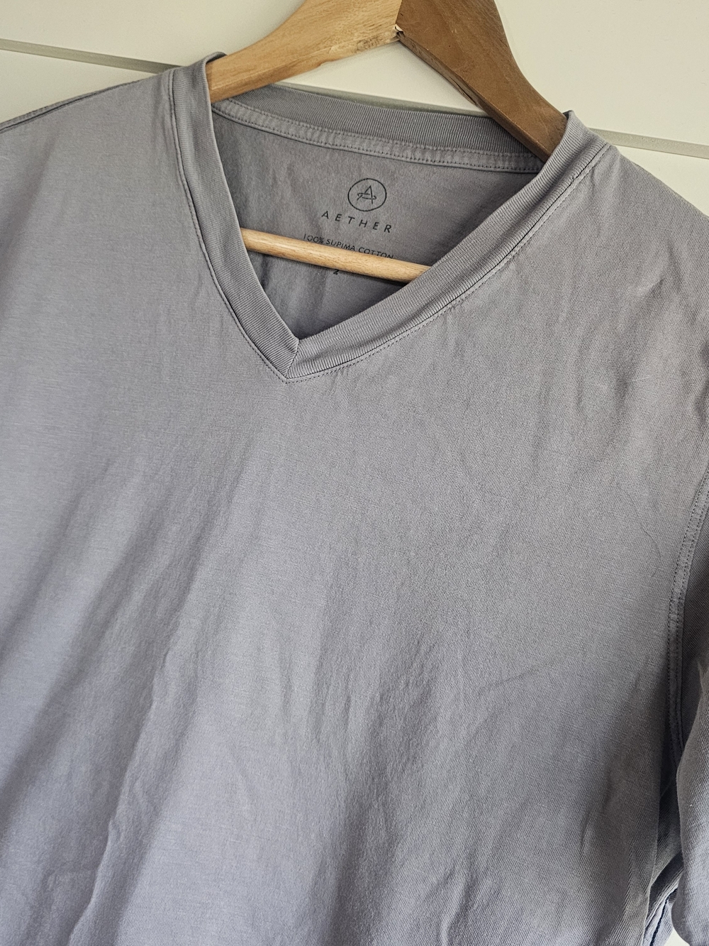 AETHER Men's V-Neck Short Sleeve Tee in Gray 100% Supima Cotton Made In USA